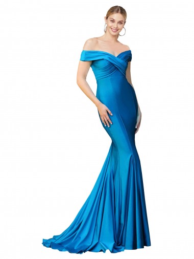 Peacock Blue Mermaid High Neck Long Formal Evening Dress Canada Online