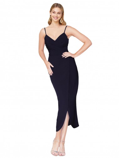 V-Back Dark Navy Mermaid High Neck Knee Length Formal Dress Canada Online