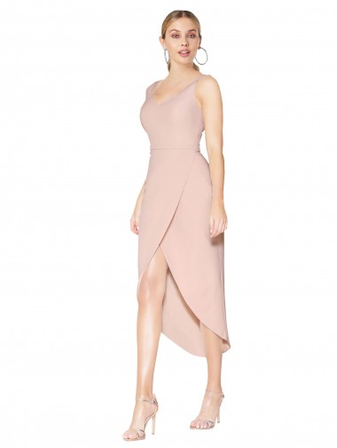 V-Back Mauve Mermaid High Neck Knee Length High Low Evening Dress Canada Online