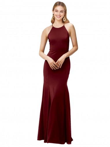 Open Back Burgundy Gold Mermaid High Neck Long Formal Evening Dress Canada Online