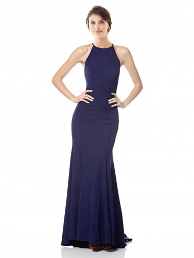 Navy Blue Mermaid High Neck Long Evening Dress Canada Online