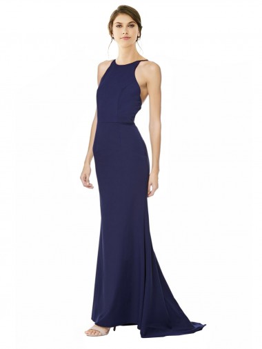 Open Back Navy Blue Mermaid High Neck Long Formal Evening Dress Canada Online