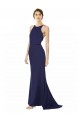 Open Back Navy Blue Mermaid High Neck Long Formal Evening Dress Canada Online
