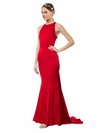 Open Back Red Mermaid High Neck Long Formal Evening Dress Canada Online