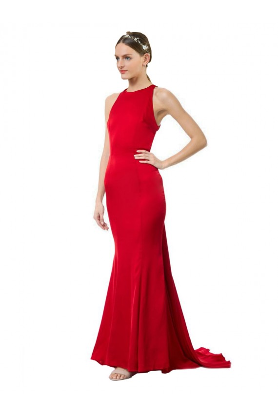 Open Back Red Mermaid High Neck Long Formal Evening Dress Canada Online