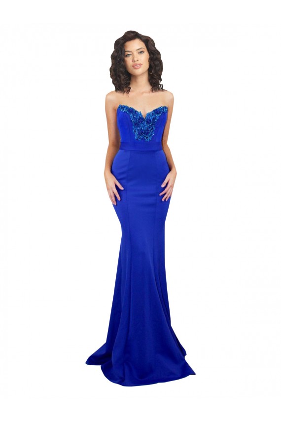 Low Back Royal Blue Mermaid High Neck Long Formal Evening Dress Canada Online