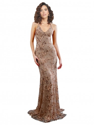 Open Back Rose Gold Mermaid High Neck Long Formal Evening Dress Canada Online