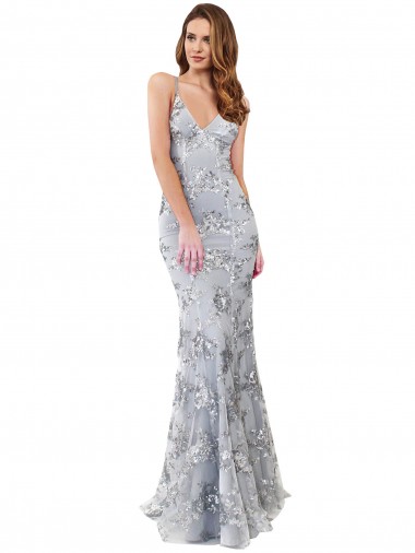 Open Back Silver Mermaid High Neck Long Formal Evening Dress Canada Online