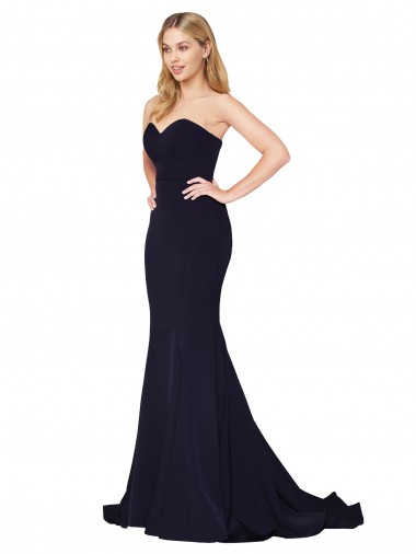 Dark Navy Mermaid High Neck Sweep Train Formal Evening Dress Canada Online