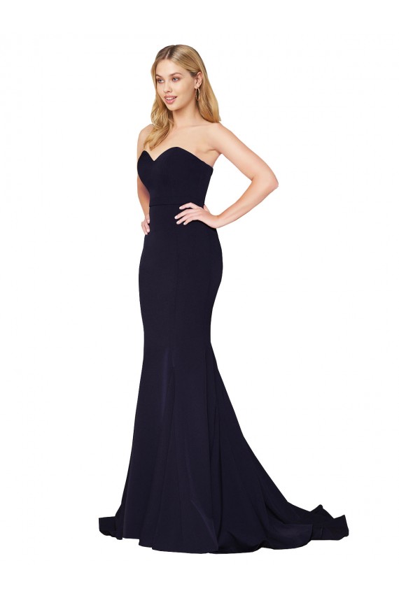 Dark Navy Mermaid High Neck Sweep Train Formal Evening Dress Canada Online
