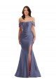 Low Back French Blue Mermaid Off the Shoulder Long Black Tie Plus Size Evening Dress Canada Online