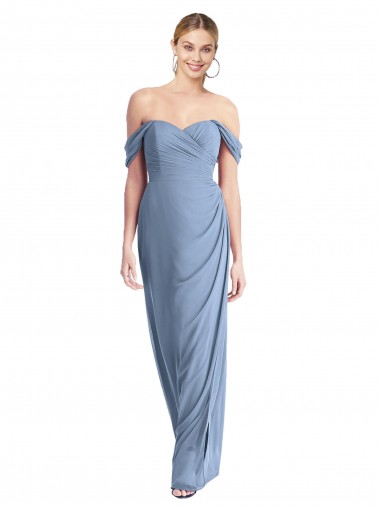 Low Back Dusty Blue Mermaid Off the Shoulder Long Semi Formal Evening Dress Canada Online