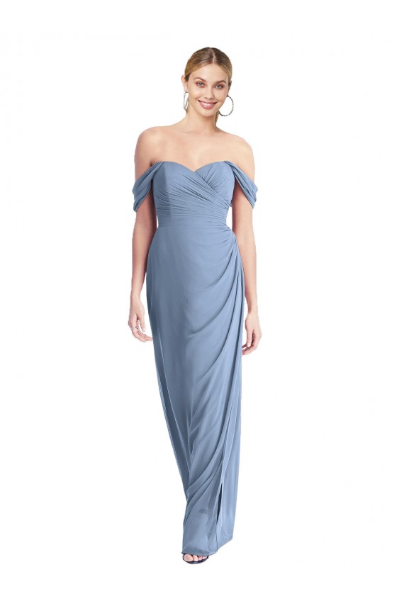 Low Back Dusty Blue Mermaid Off the Shoulder Long Semi Formal Evening Dress Canada Online