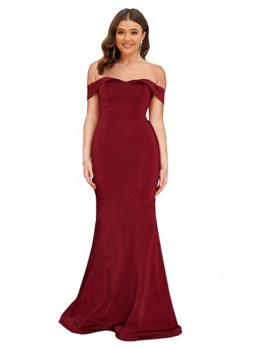 Burgundy Mermaid Off the Shoulder Long Plus Size Formal Evening Dress Canada Online