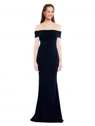 Keyhole Back Dark Navy Mermaid Off the Shoulder Long Formal Dress Canada Online