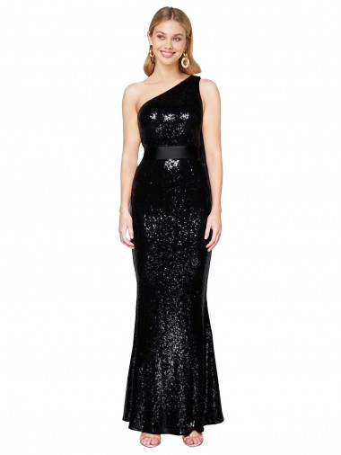 Black Mermaid One Shoulder Long Formal Evening Dress Canada Online