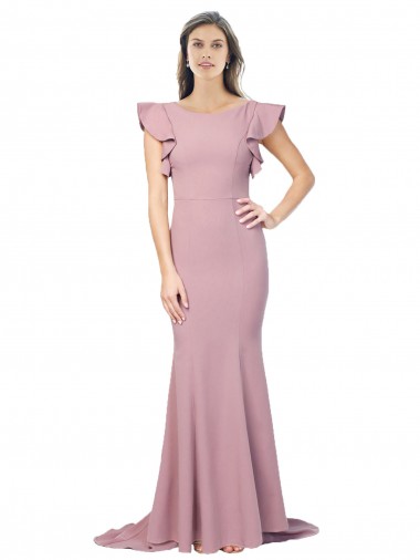 V-Back Dusty Pink Mermaid Round Neck Sweep Train Formal Evening Dress Canada Online