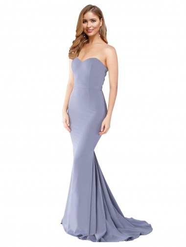 Low Back Smoke Blue Mermaid Strapless Long Formal Evening Dress Canada Online