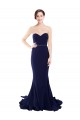 Low Back Dark Navy Mermaid Strapless Sweep Train Semi Formal Evening Dress Canada Online