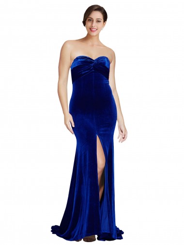 Low Back Royal Blue Mermaid Strapless Sweep Train Formal Evening Dress Canada Online