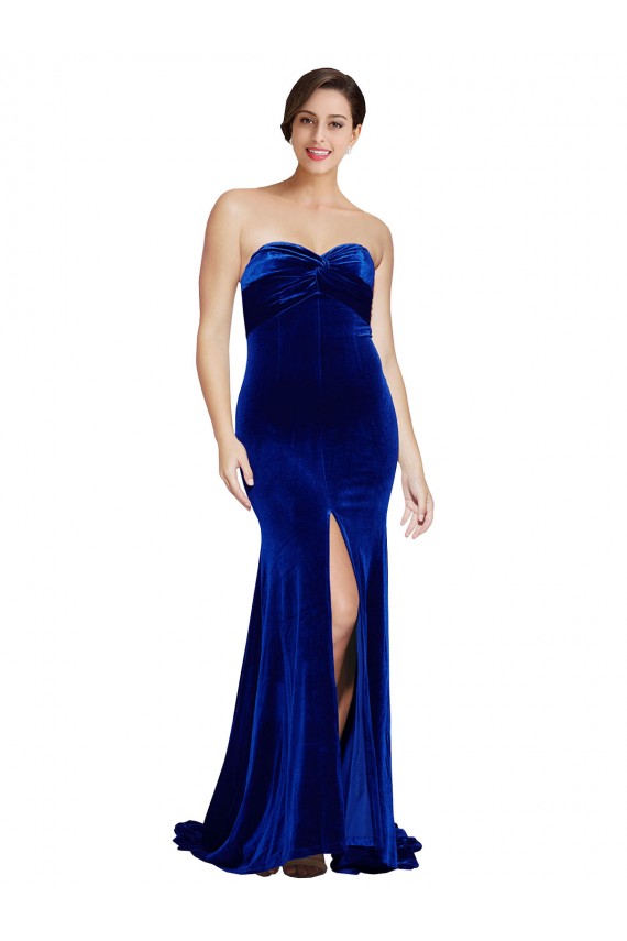 Low Back Royal Blue Mermaid Strapless Sweep Train Formal Evening Dress Canada Online