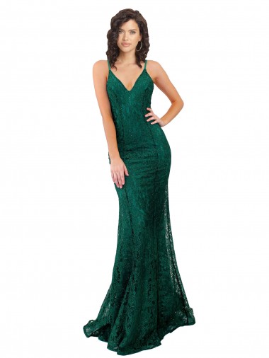 Open Back Dark Green Mermaid V-Neck Long Black Tie Evening Dress Canada Online