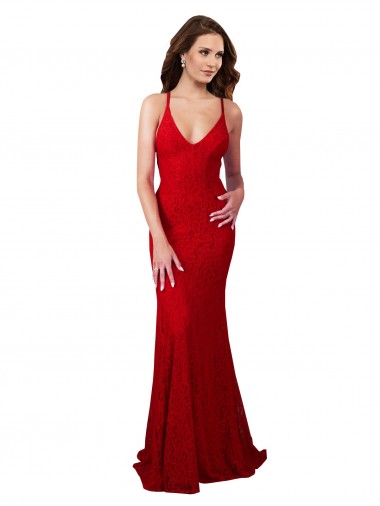 Open Back Red Mermaid V-Neck Long Formal Dress Canada Online