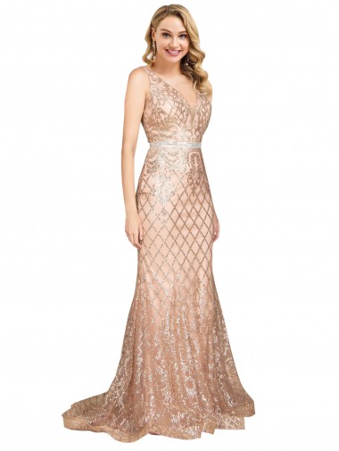 V-Back Rose Gold Mermaid V-Neck Long Plus Size Formal Evening Dress Canada Online
