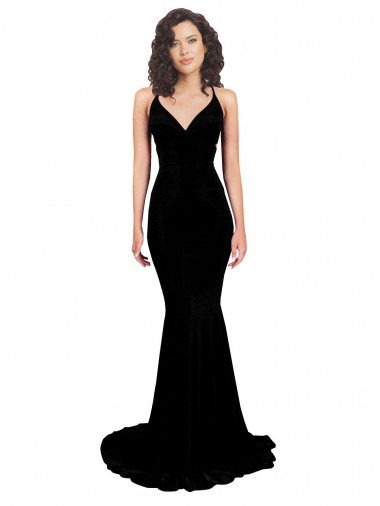 Open Back Black Mermaid V-Neck Long Formal Evening Dress Canada Online