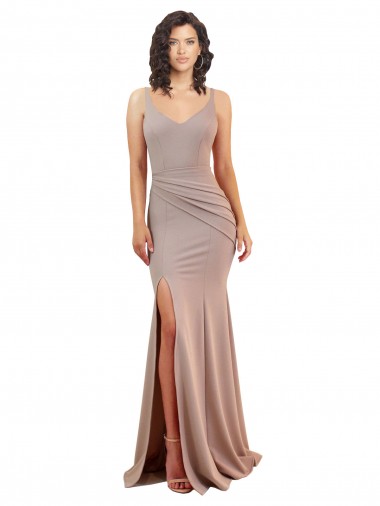 Low Back Dusty Pink Mermaid V-Neck Long Black Tie Evening Dress Canada Online