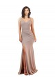 Low Back Dusty Pink Mermaid V-Neck Long Black Tie Evening Dress Canada Online