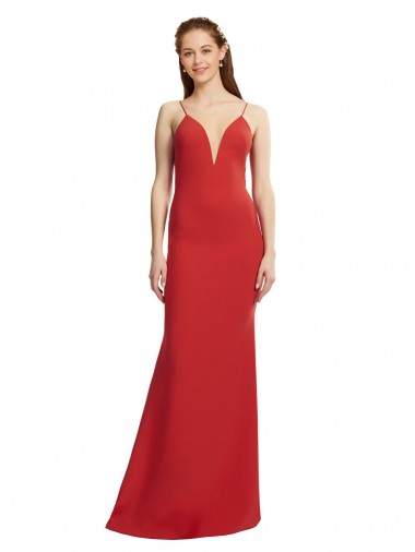 Open Back Red Mermaid V-Neck Long Formal Evening Dress Canada Online