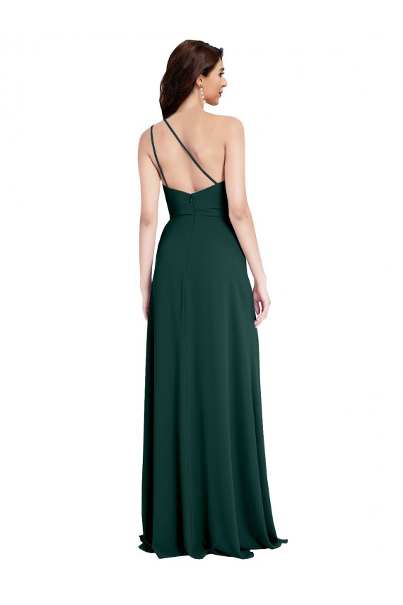 Open Back Midnight Green A-Line One Shoulder Long Formal Evening Dress Canada Online