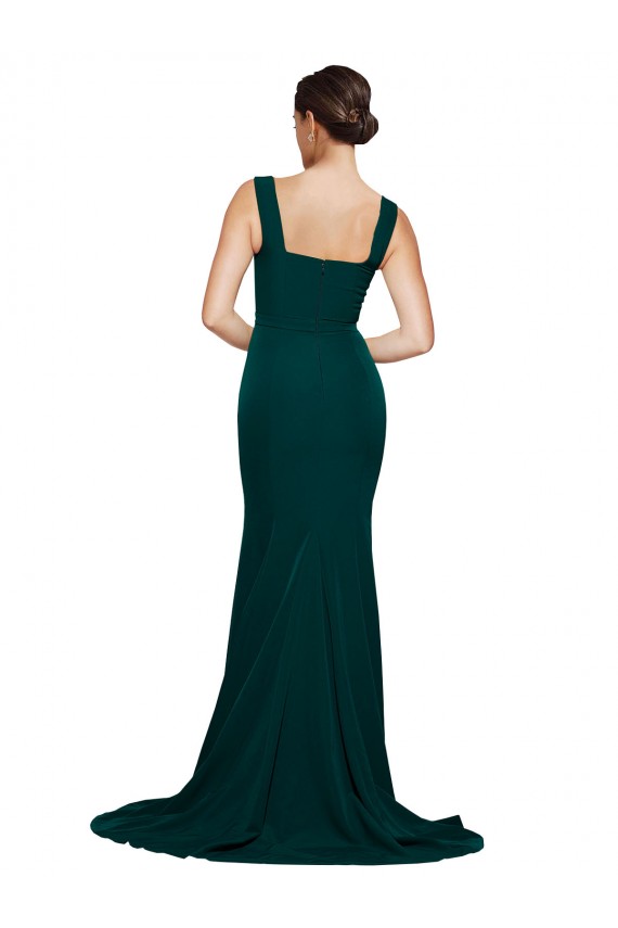 Midnight Green Sheath Square Neck Sweep Train Semi Formal Evening Dress Canada Online