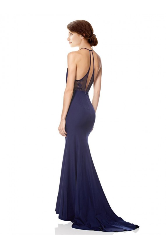 Navy Blue Mermaid High Neck Long Evening Dress Canada Online