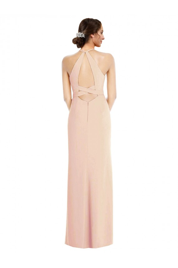 Open Back Nude Trumpet Halter Neck Long Formal Evening Dress Canada Online