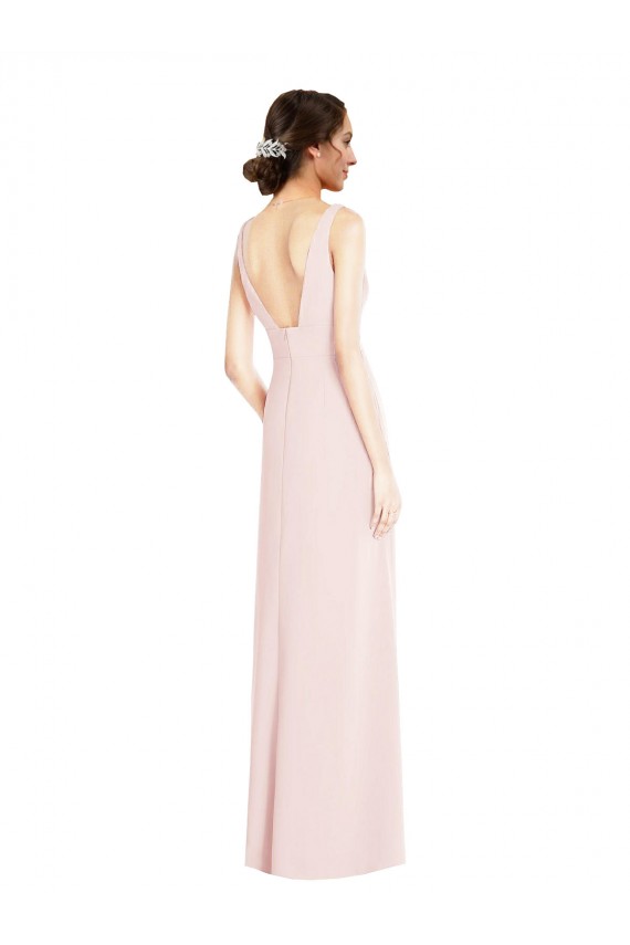 Low Back Pink A-Line V-Neck Long Black Tie Evening Dress Canada Online