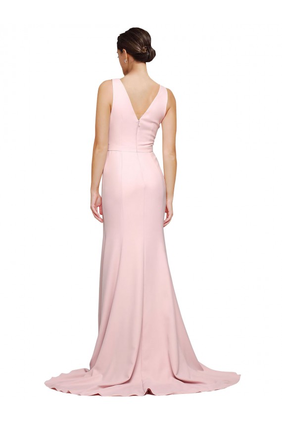 V-Back Pink A-Line V-Neck Sweep Train Semi Formal Evening Dress Canada Online