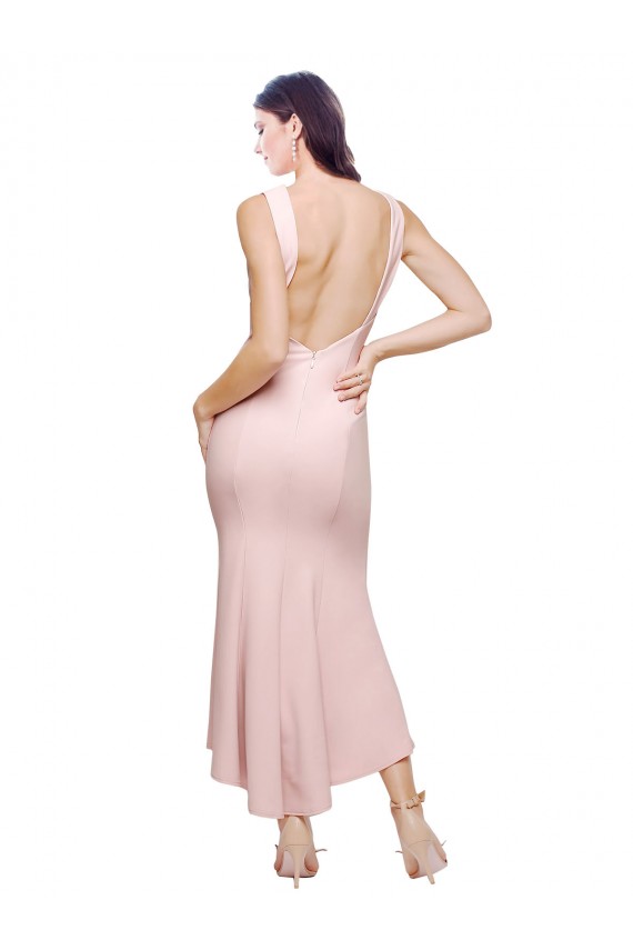 Low Back Pink Sheath High Neck Midi Length High Low Evening Dress Canada Online