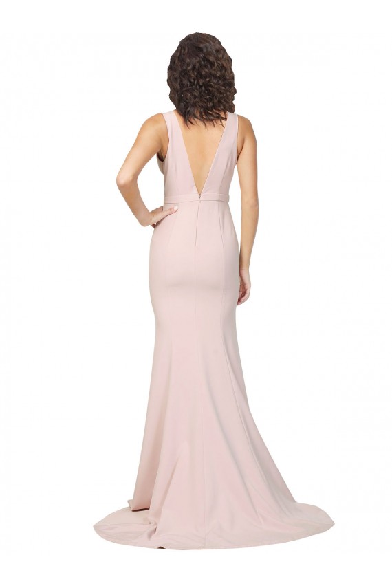 V-Back Pink Sheath V-Neck Sweep Train Black Tie Evening Dress Canada Online
