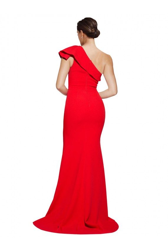 Red Sheath One Shoulder Sweep Train Semi Formal Evening Dress Canada Online