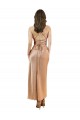 Open Back Rose Gold Sheath Cowl Neck Midi Length Formal Evening Dress Canada Online