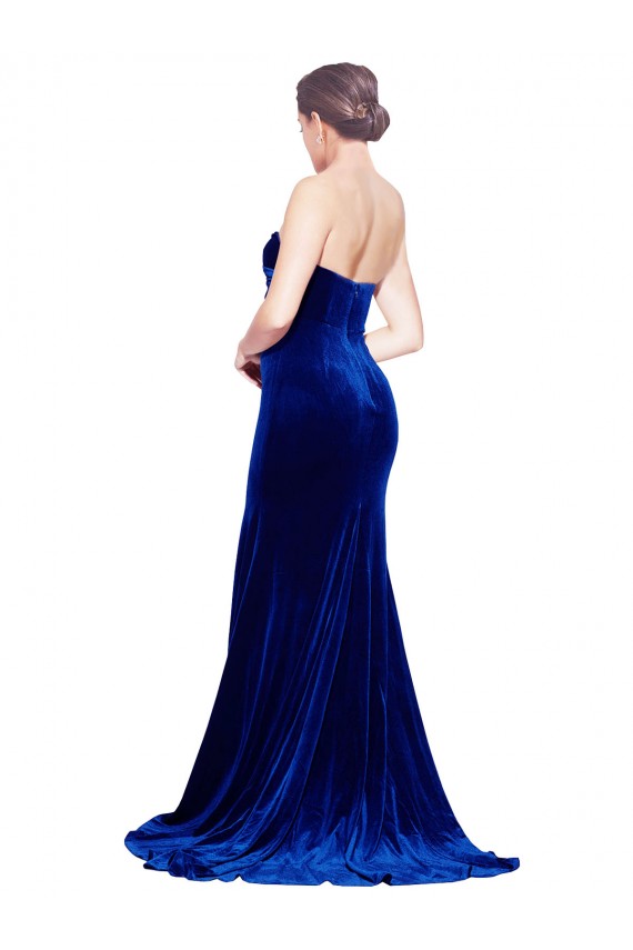 Low Back Royal Blue Mermaid Strapless Sweep Train Formal Evening Dress Canada Online