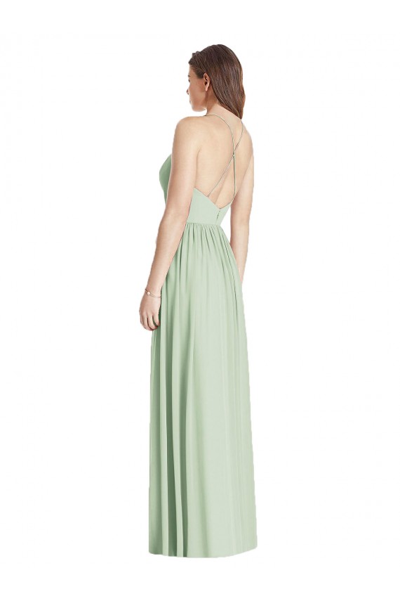 Open Back Sage A-Line V-Neck Long Semi Formal Evening Dress Canada Online
