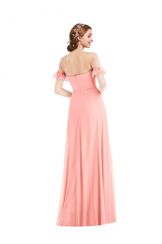 Salmon A-Line Off the Shoulder Long Semi Formal Evening Dress Canada Online