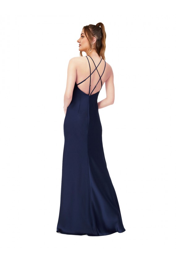 Open Back Sapphire Sheath High Neck Long Formal Evening Dress Canada Online
