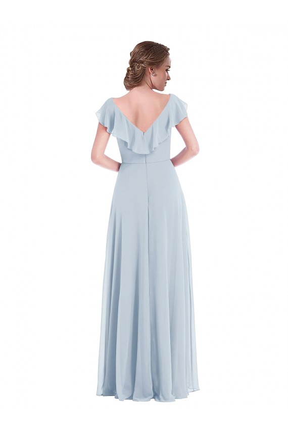 V-Back Sea Glass A-Line V-Neck Long Black Tie Evening Dress Canada Online