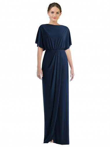Open Back Dark Navy Sheath Bateau Neck Long Semi Formal Evening Dress Canada Online