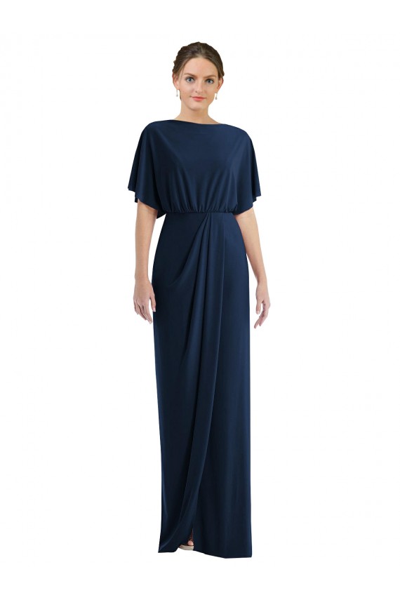 Open Back Dark Navy Sheath Bateau Neck Long Semi Formal Evening Dress Canada Online
