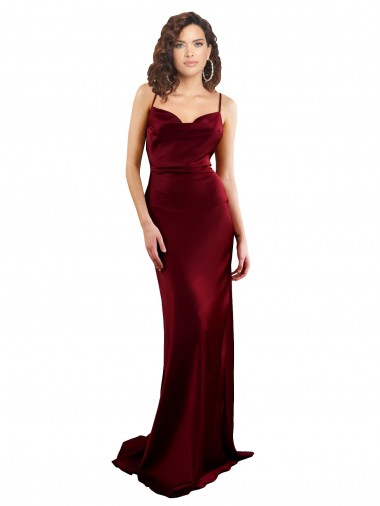 Open Back Burgundy Sheath Cowl Neck Long Formal Evening Dress Canada Online
